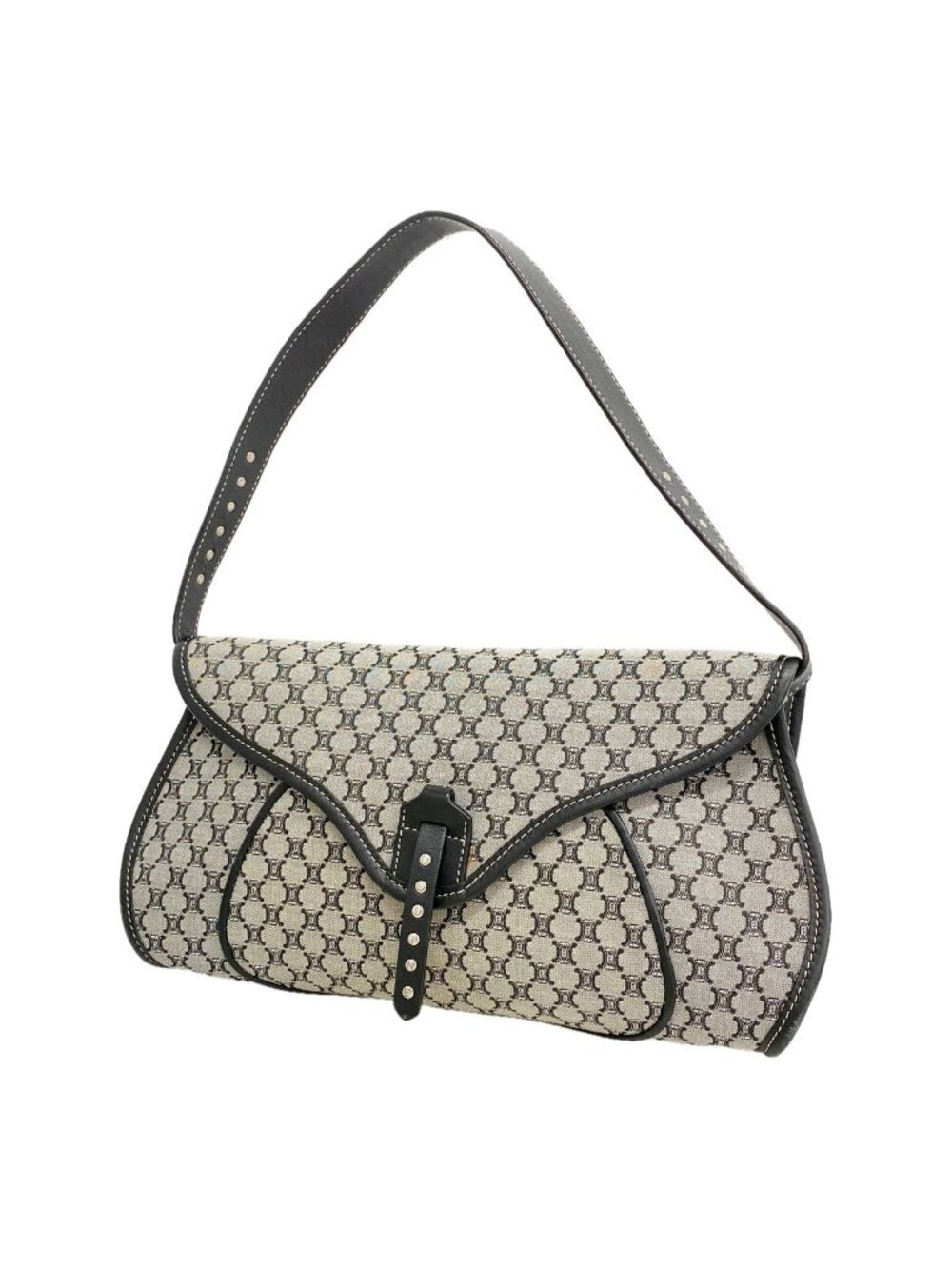 Celine Handbag Macadam Nylon Canvas Gray Black Silver
